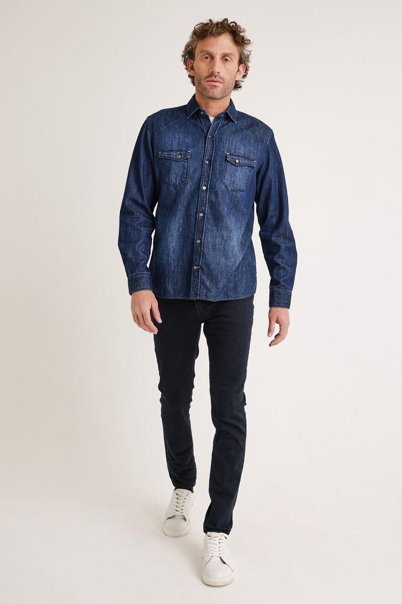 Camisa Manga Larga hombre Slim Fit Bane Algodón Azul-3