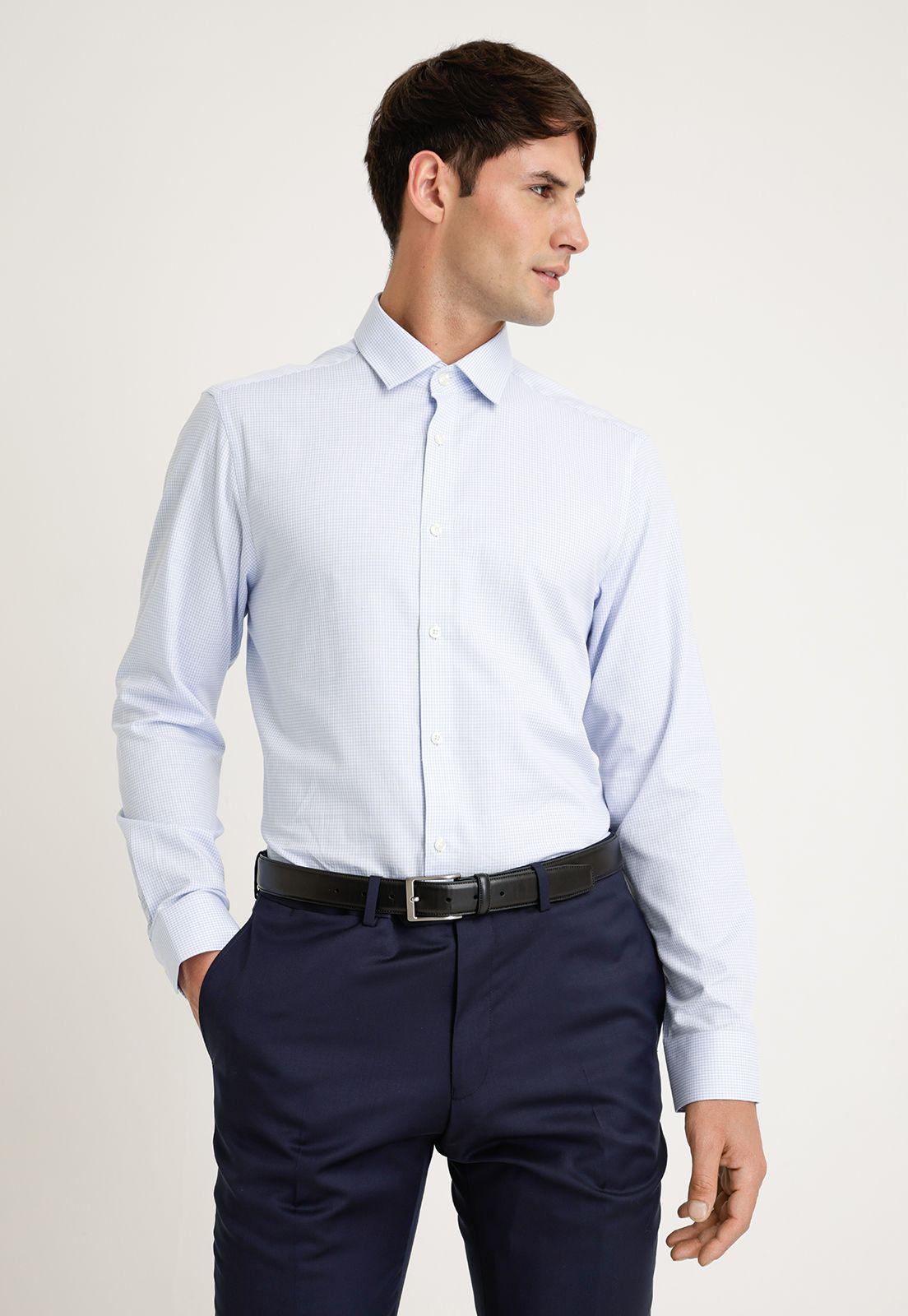 Camisa Hombre Formal Algodón Microdiseño Celeste-0