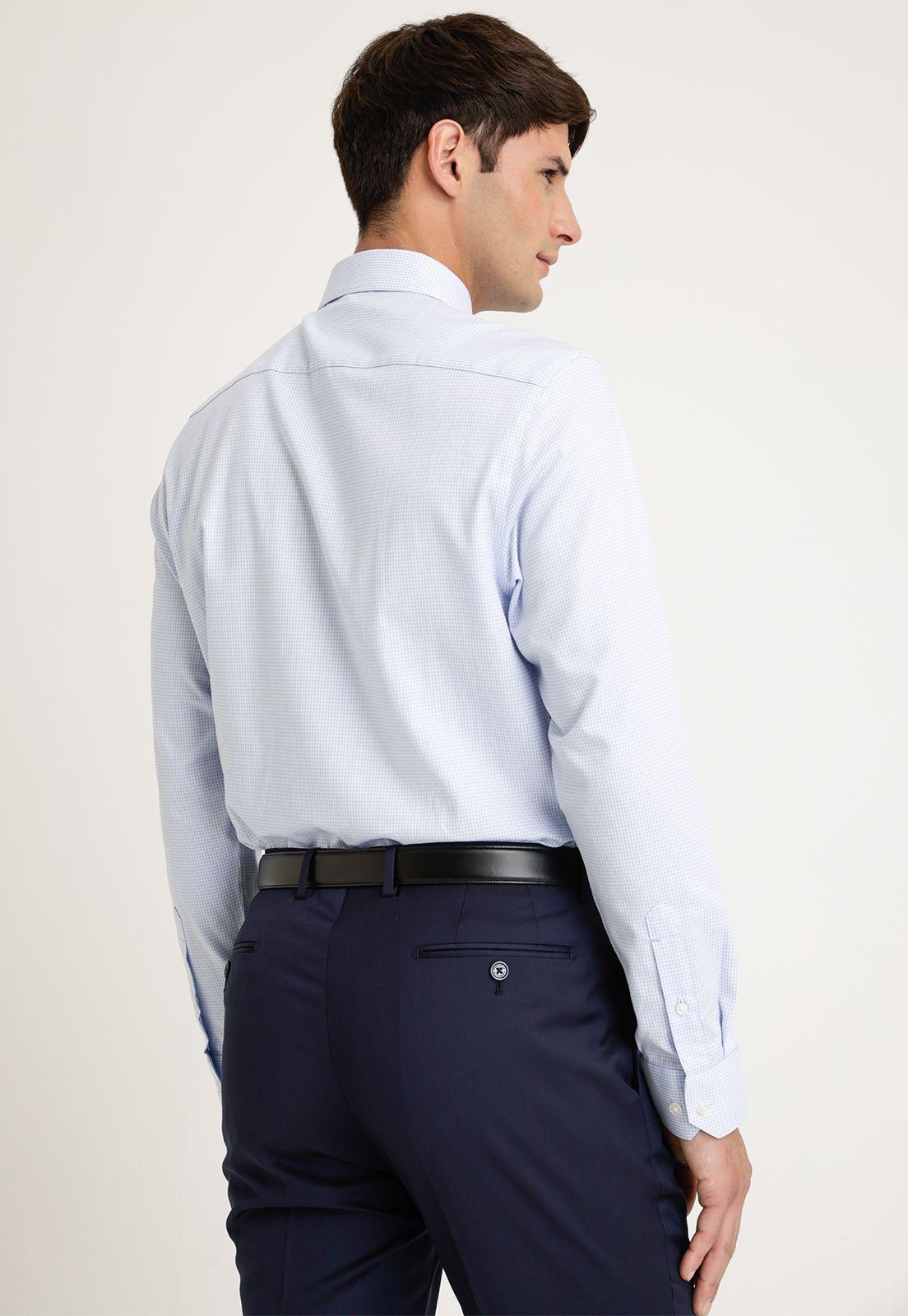 Camisa Hombre Formal Algodón Microdiseño Celeste-1
