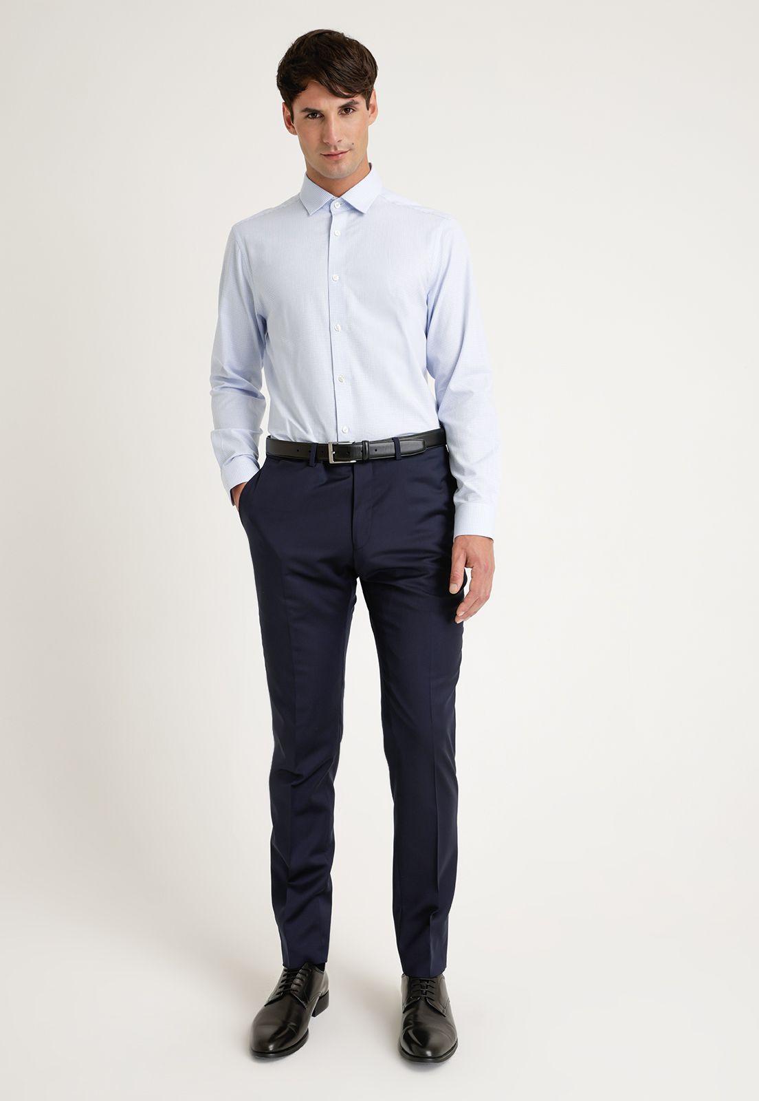 Camisa Hombre Formal Algodón Microdiseño Celeste-3