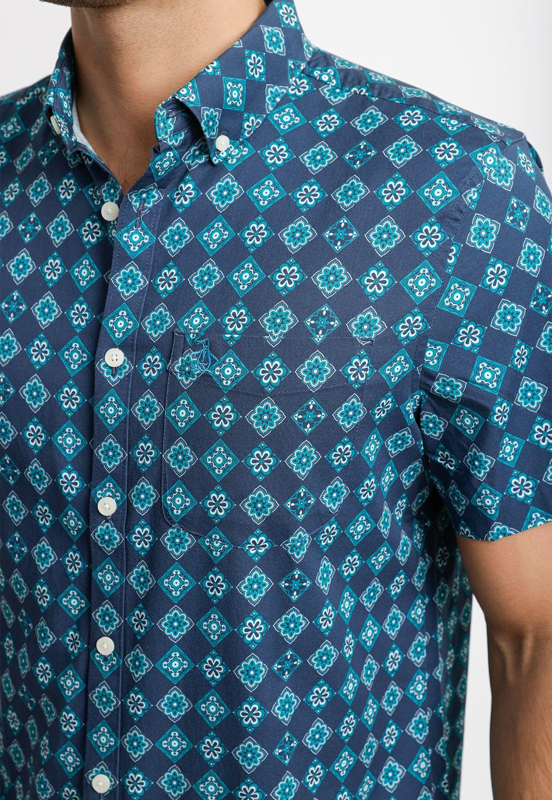 Camisa Hombre Manga Corta Estampada Azul OPWM2514-2