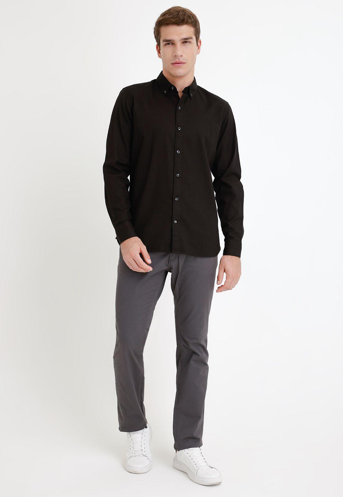 Camisa Hombre Algodón Liso Slim Blake Negro-3