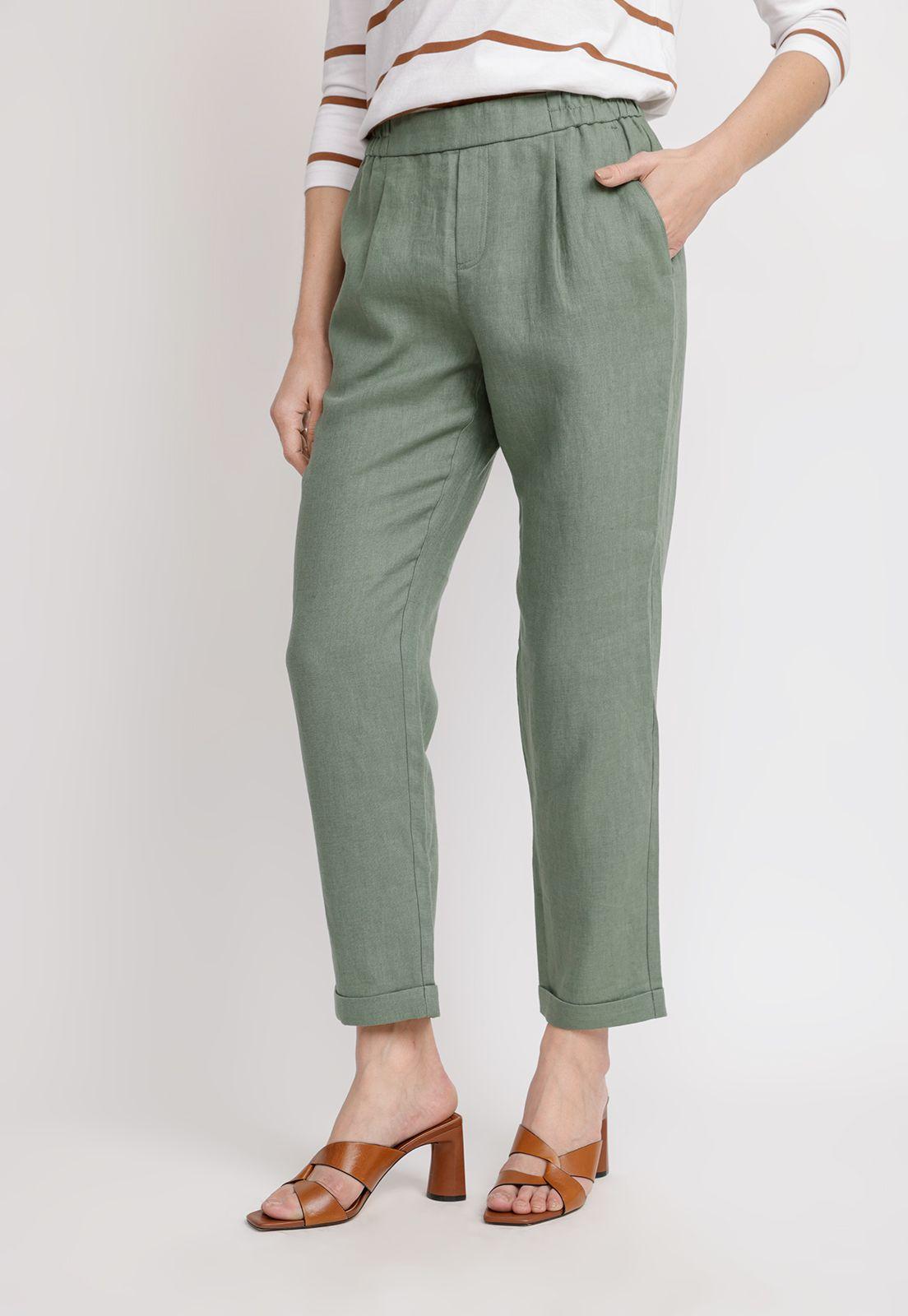 Pantalón Mujer Clara Lino Verde-0