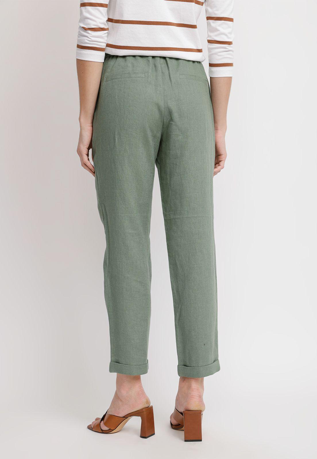 Pantalón Mujer Clara Lino Verde-1