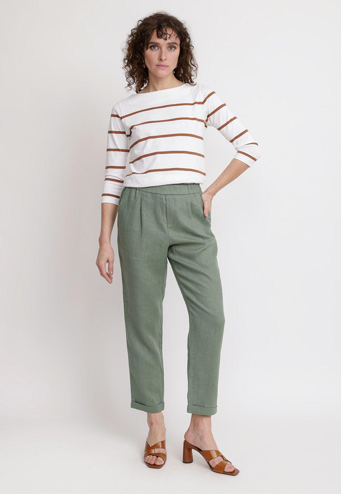 Pantalón Mujer Clara Lino Verde-3