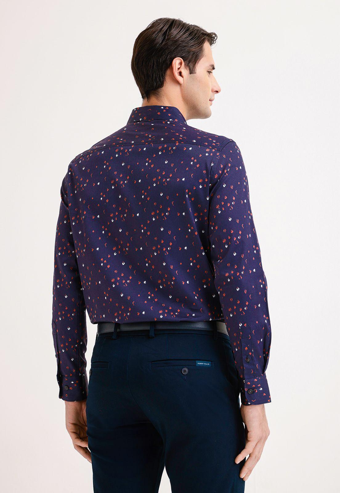 Camisa Hombre Manga Larga Stretch Estampada Navy-1