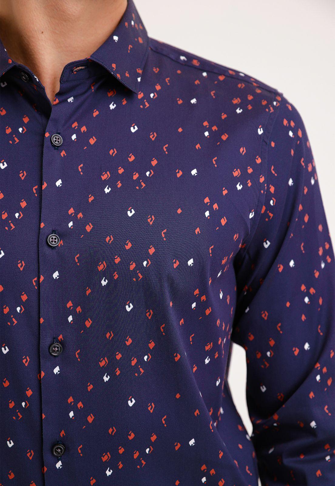Camisa Hombre Manga Larga Stretch Estampada Navy-2