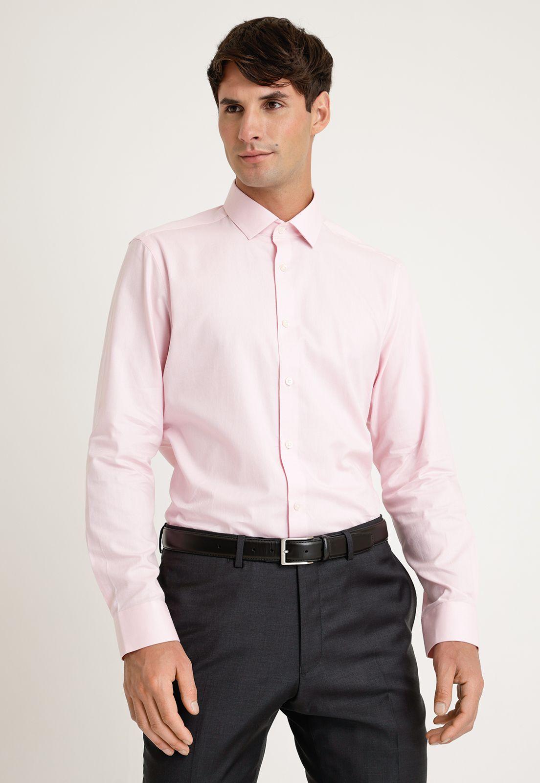 Camisa Hombre Formal Algodón Dobby Rosado-0