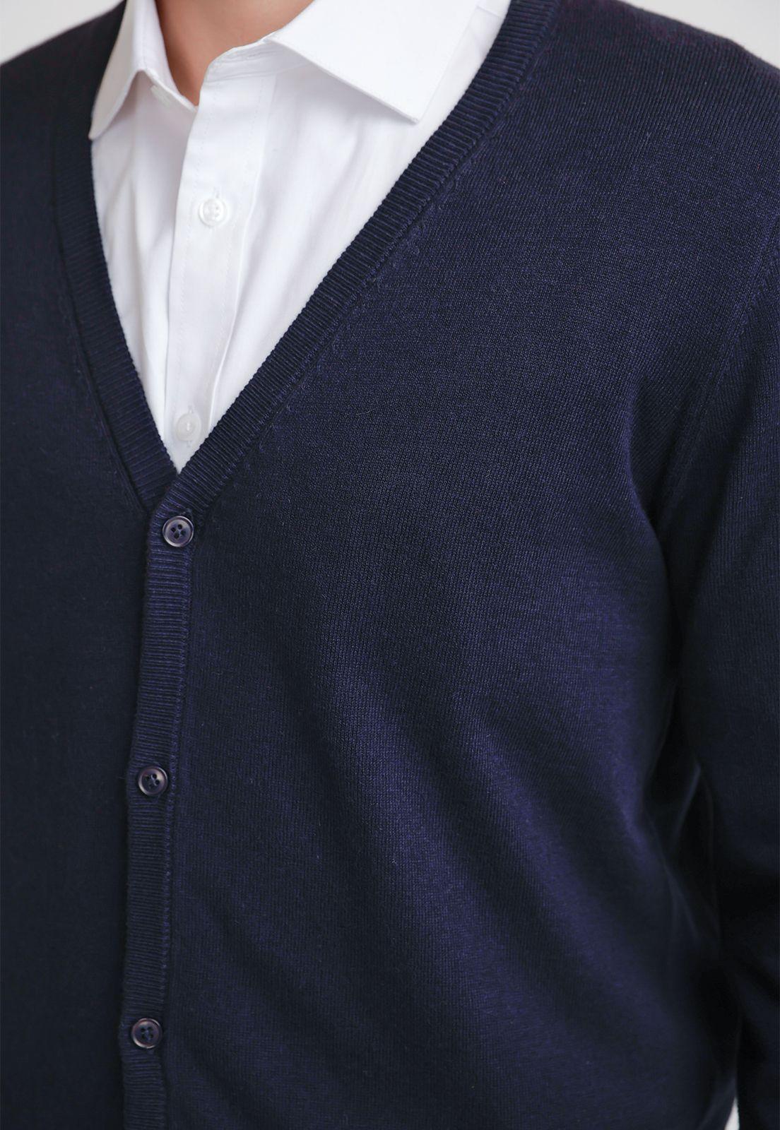 Tejido Hombre Formal Cardigan Azul Marino-2