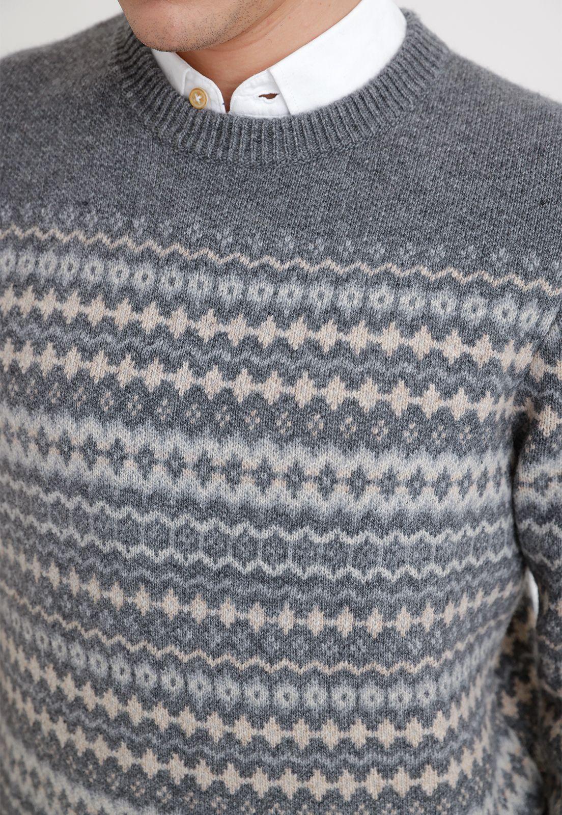 Sweater hombre cuello redondo tribal gris-2