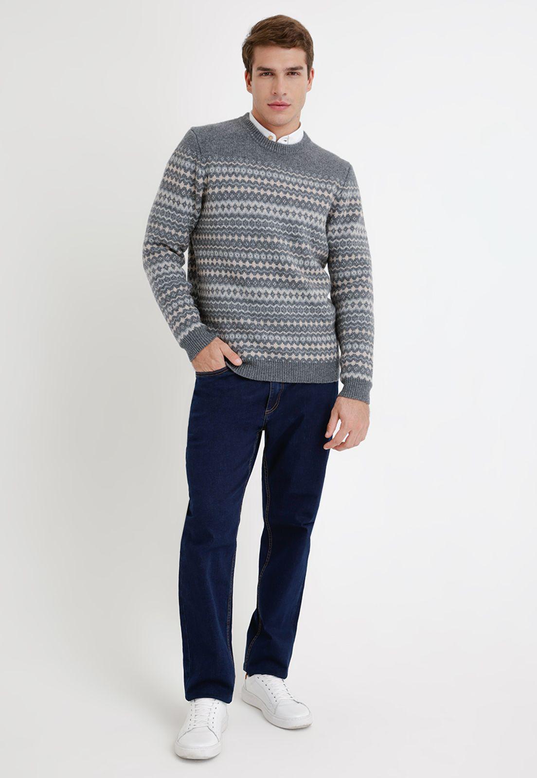 Sweater hombre cuello redondo tribal gris-3