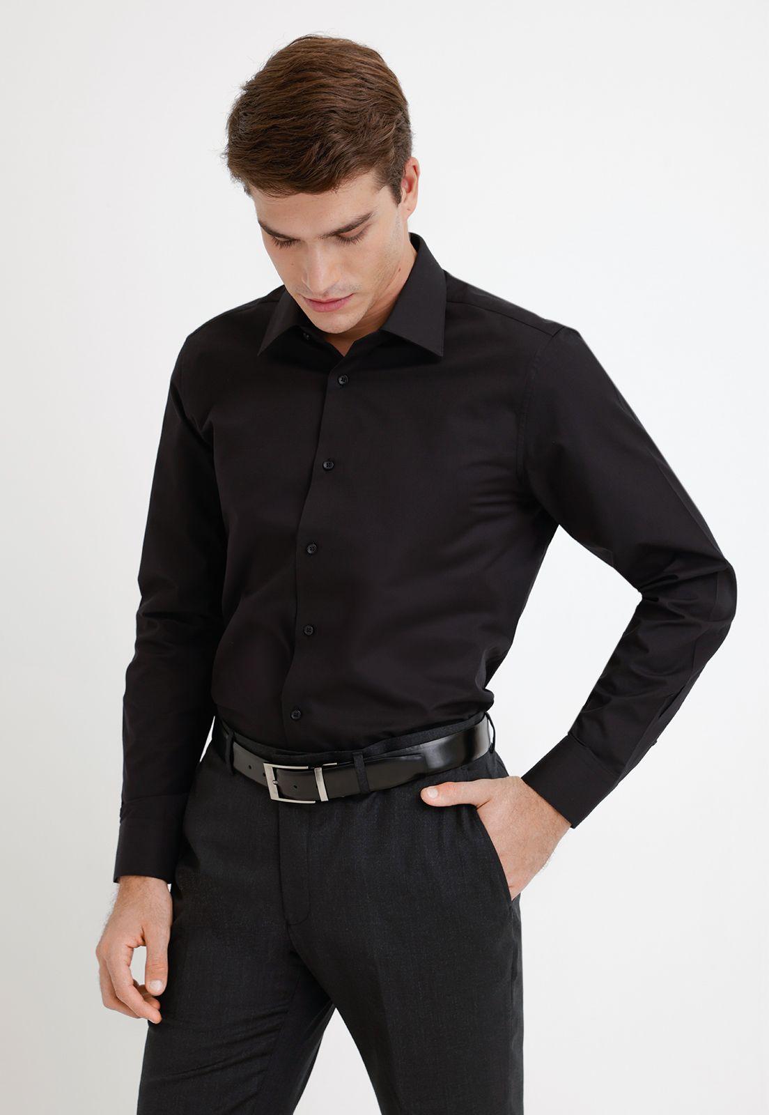 Camisa formal hombre liso negro-0