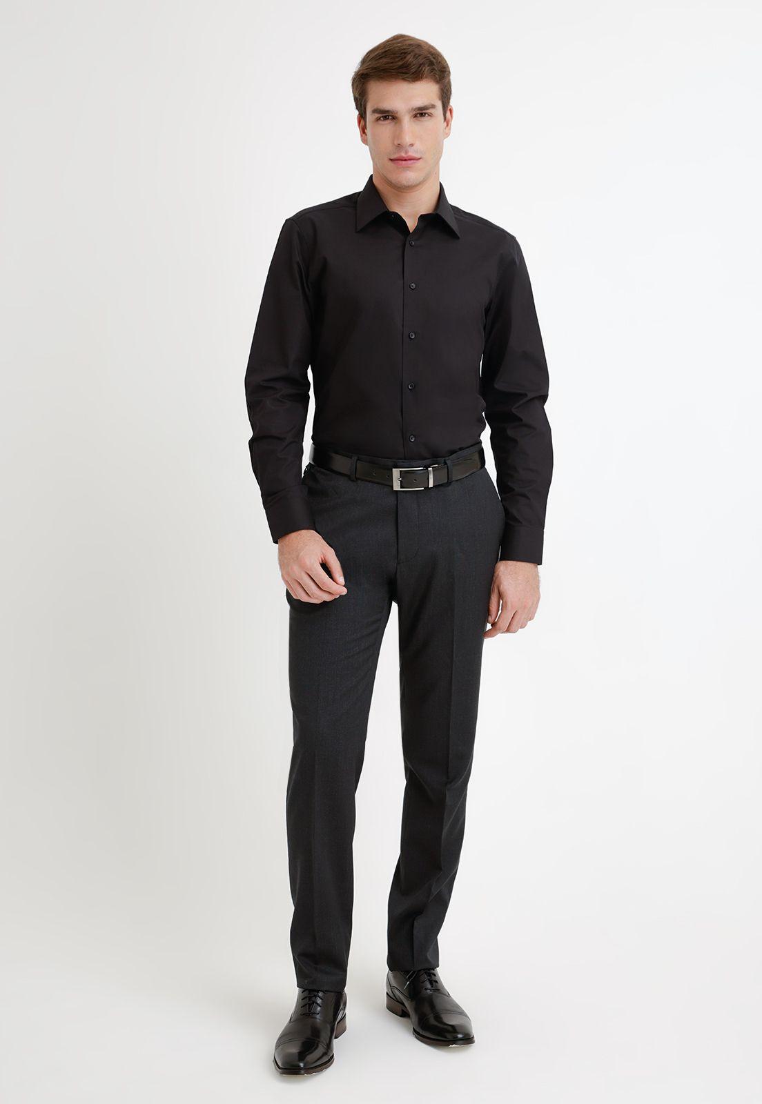Camisa formal hombre liso negro-3