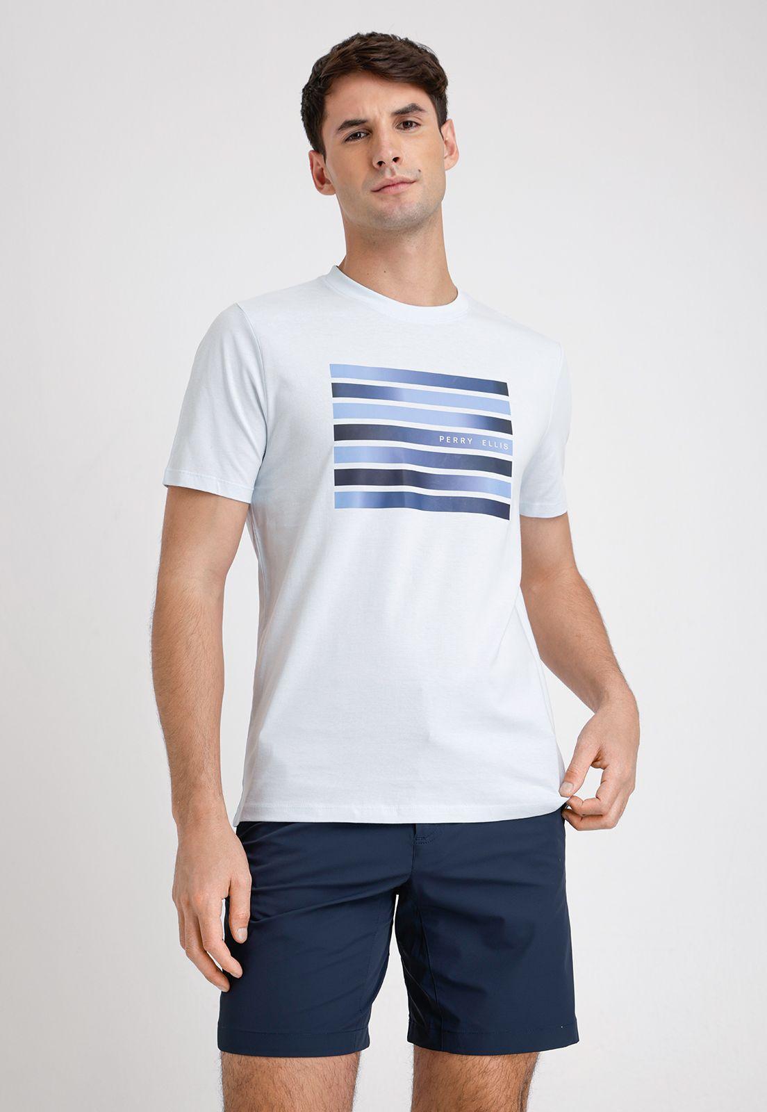 Polera Hombre Manga Corta Con Estampado Celeste-0