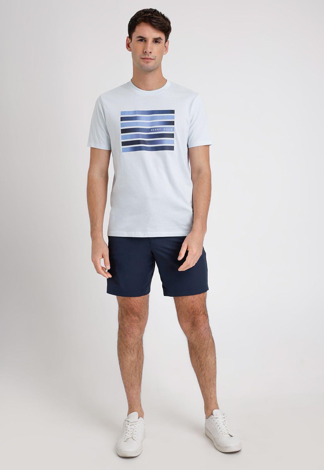 Polera Hombre Manga Corta Con Estampado Celeste-3