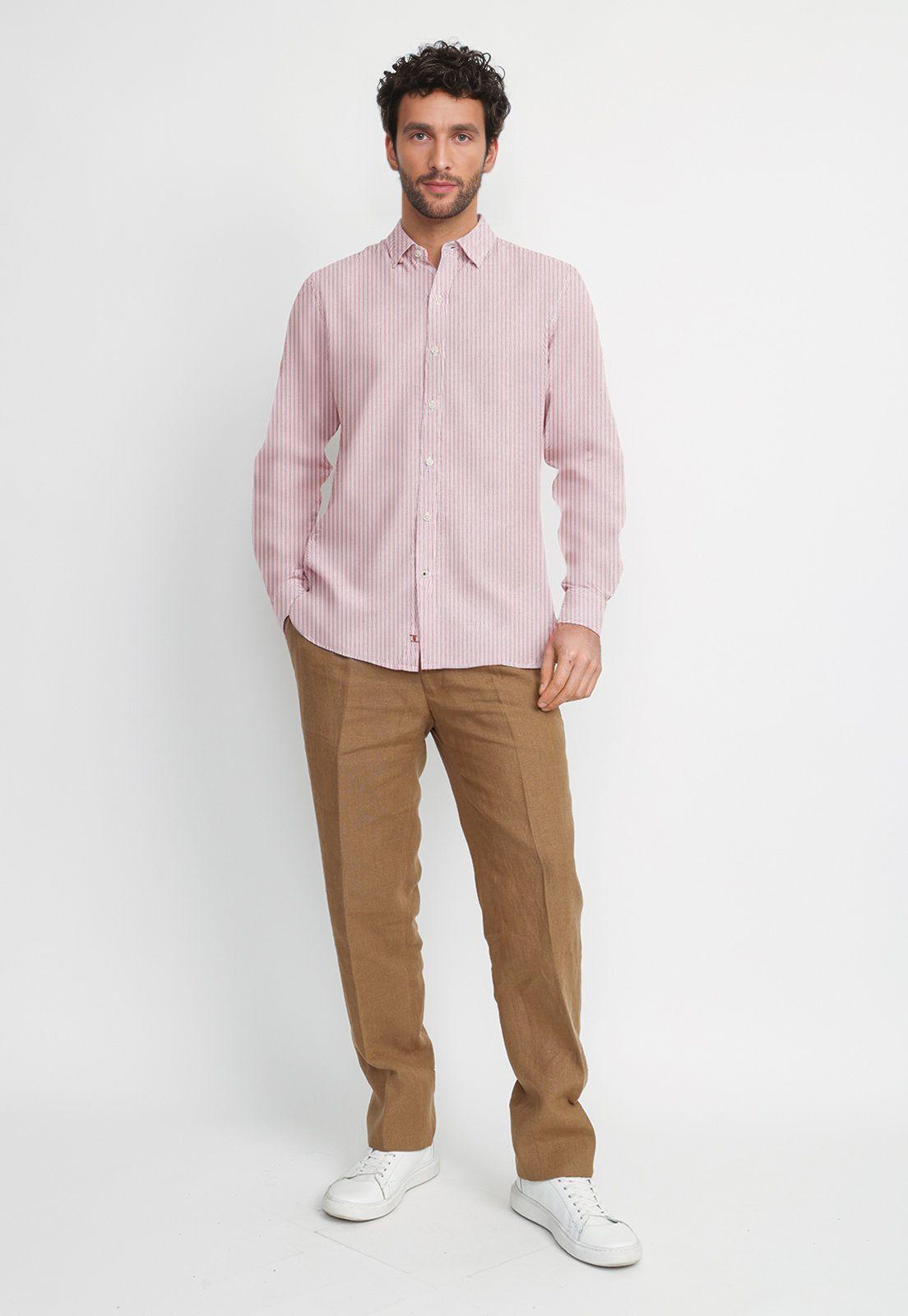 Camisa Rayada Lino Algodón Bruno Naranjo-3