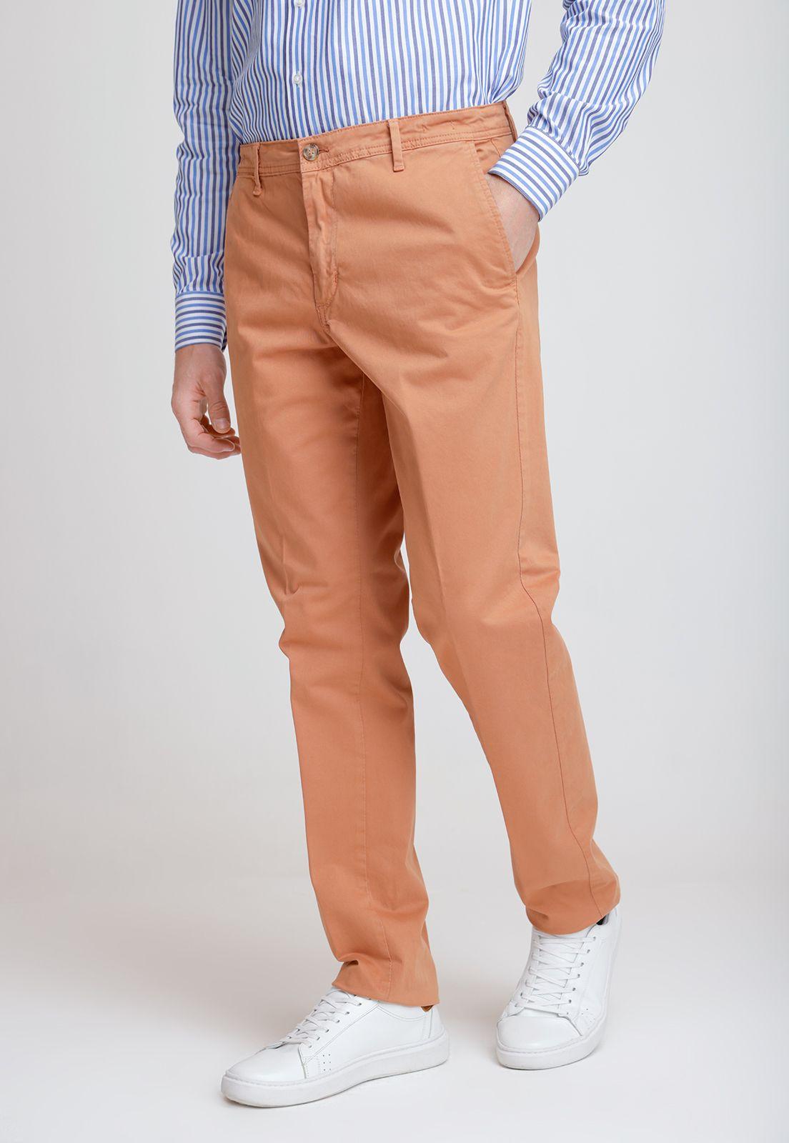Pantalón Hombre Algodón Liso Slim Tevere Terracota-0