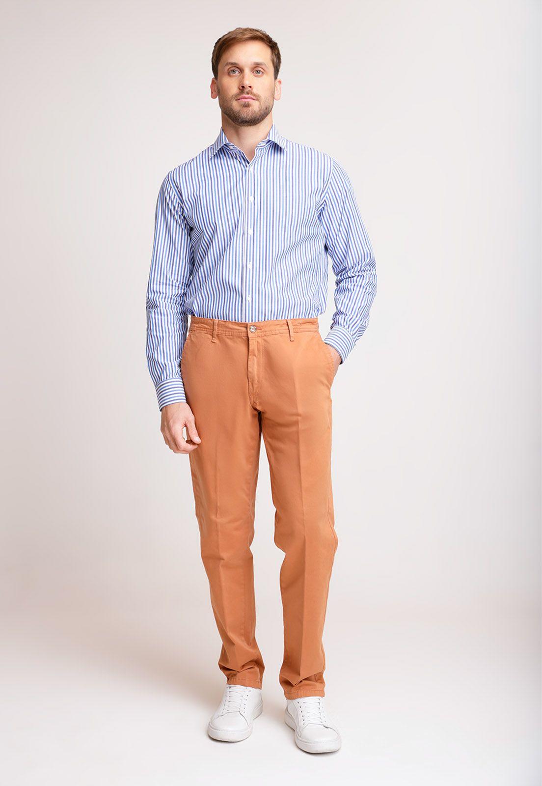 Pantalón Hombre Algodón Liso Slim Tevere Terracota-2