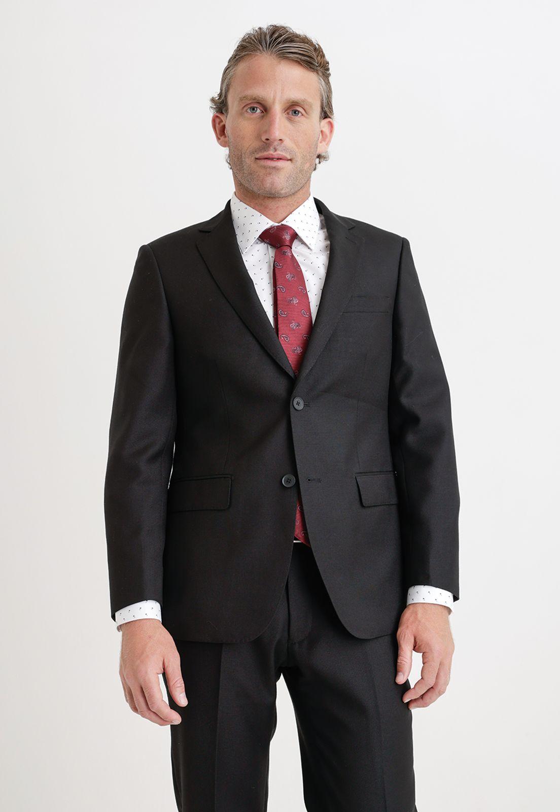 Traje Formal Hombre Mezcla Lana Fantasía Slim Executive Negro-3