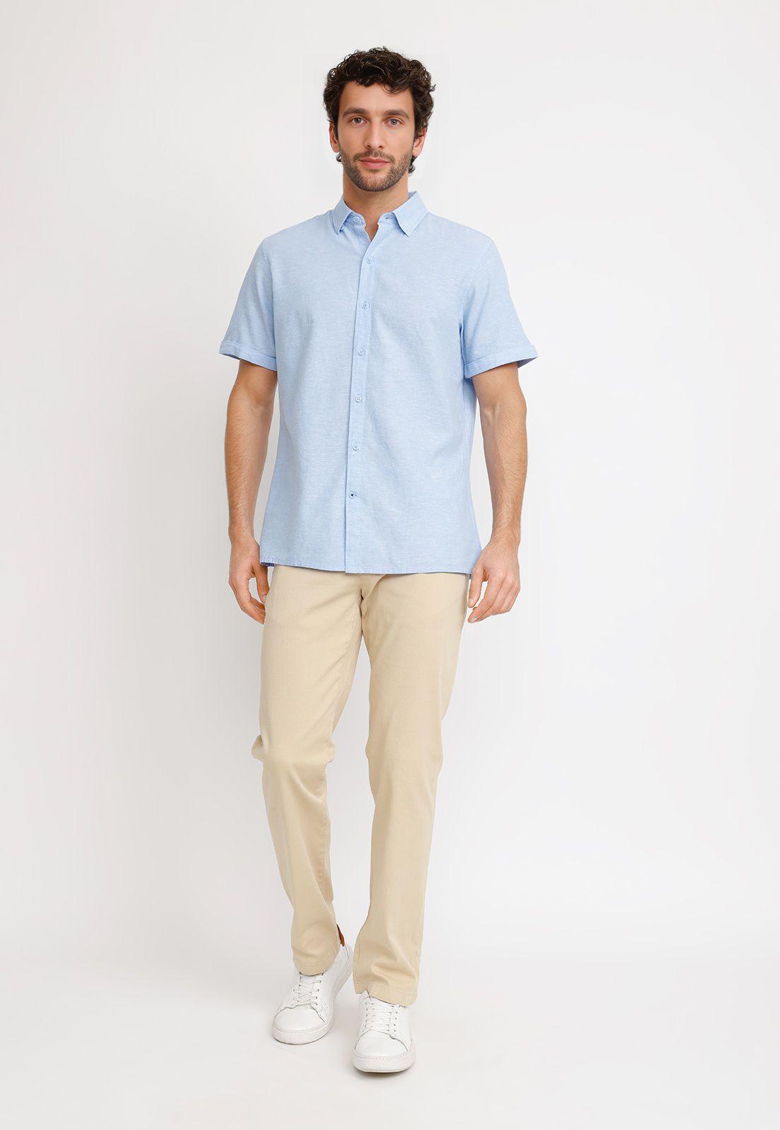 Camisa Lino Algodón Boris Celeste-3