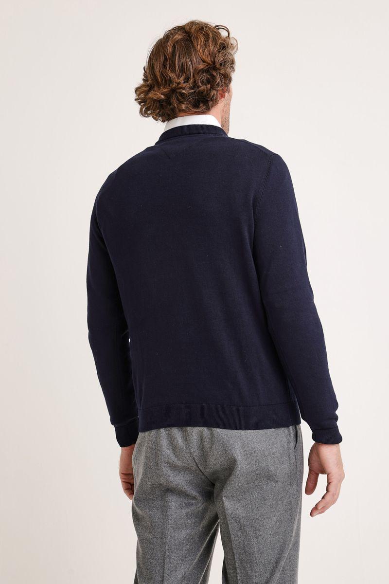 Sweater Hombre Algodón Cuello V Slim Parrot Azul Marino-1
