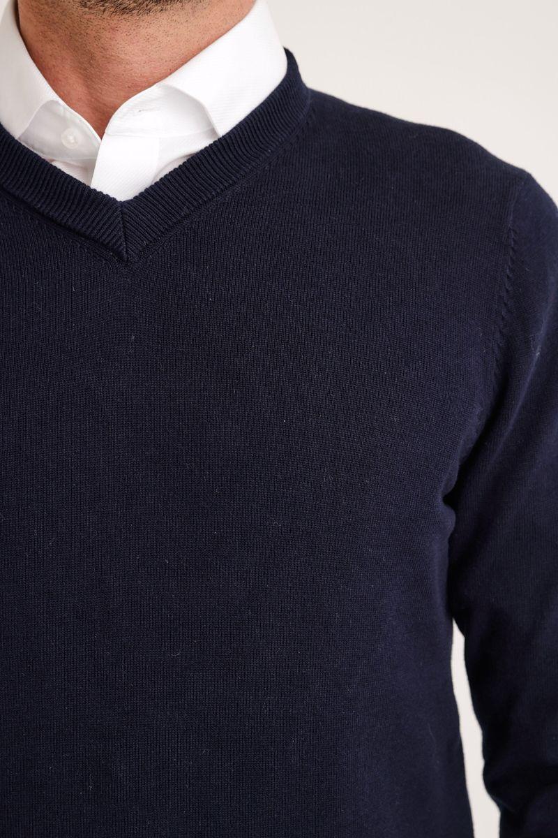 Sweater Hombre Algodón Cuello V Slim Parrot Azul Marino-2