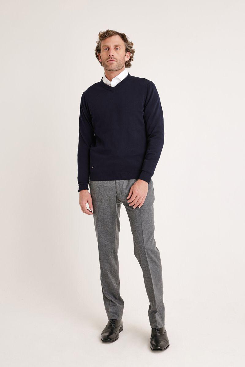 Sweater Hombre Algodón Cuello V Slim Parrot Azul Marino-3