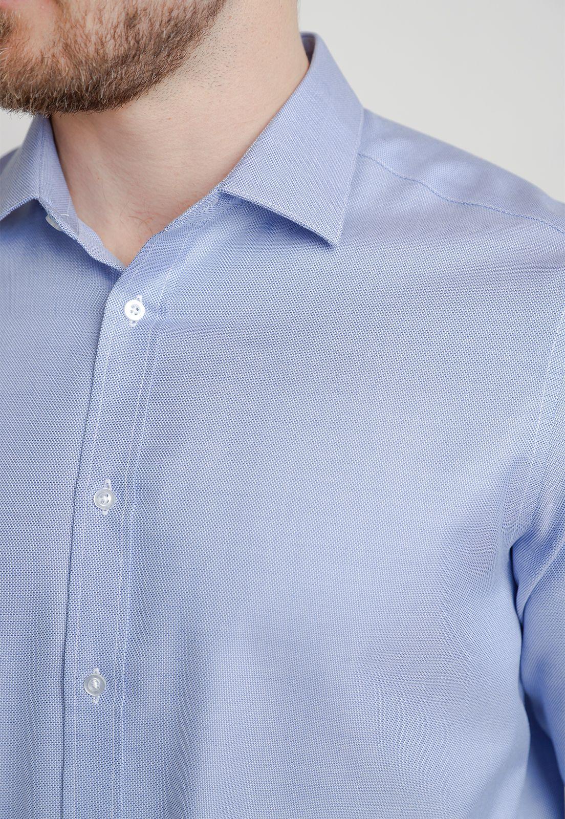 Camisa Formal Hombre Non Iron Microdiseño Slim Travel Azul-2
