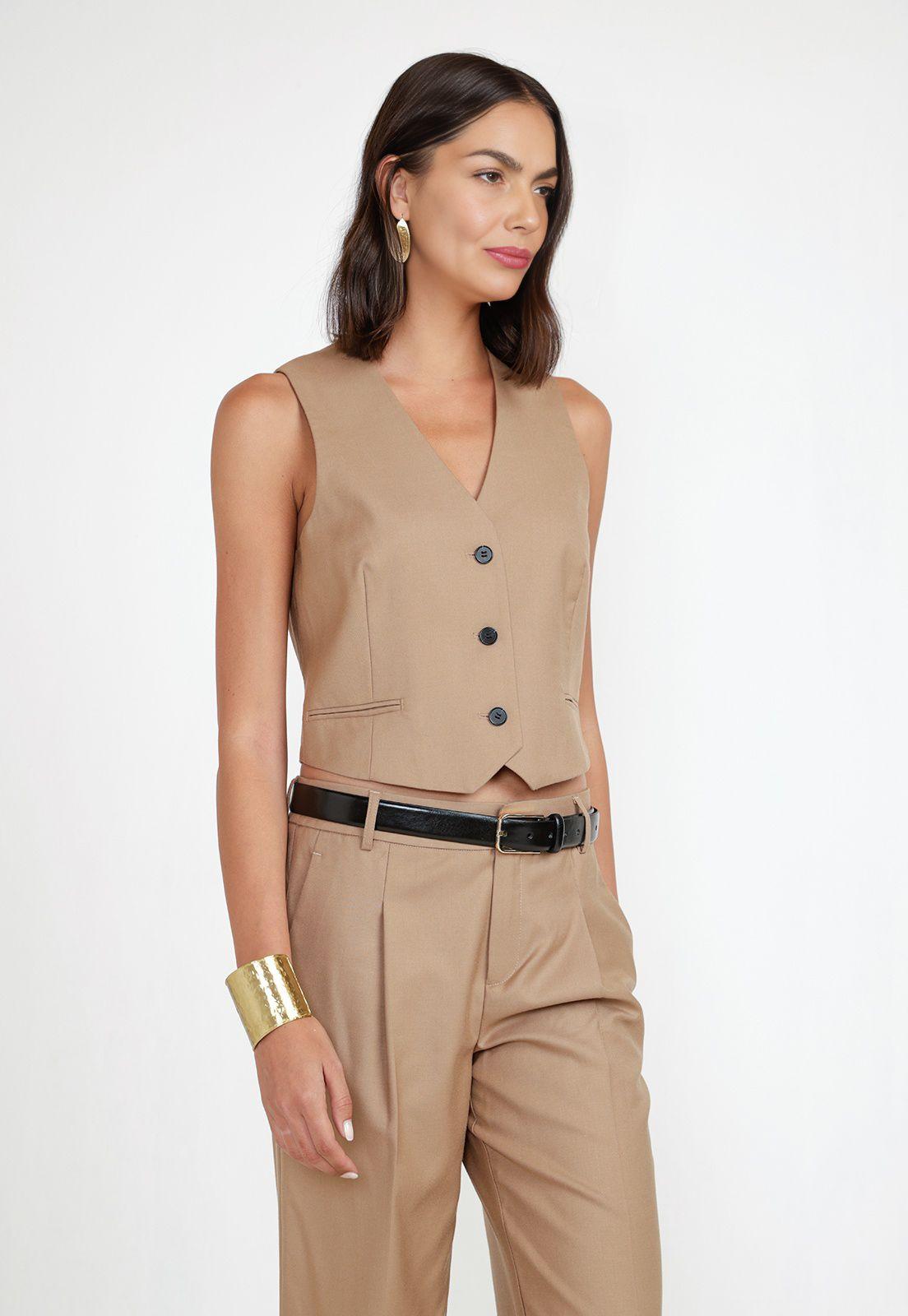 Vest Mujer Lana Camel-0