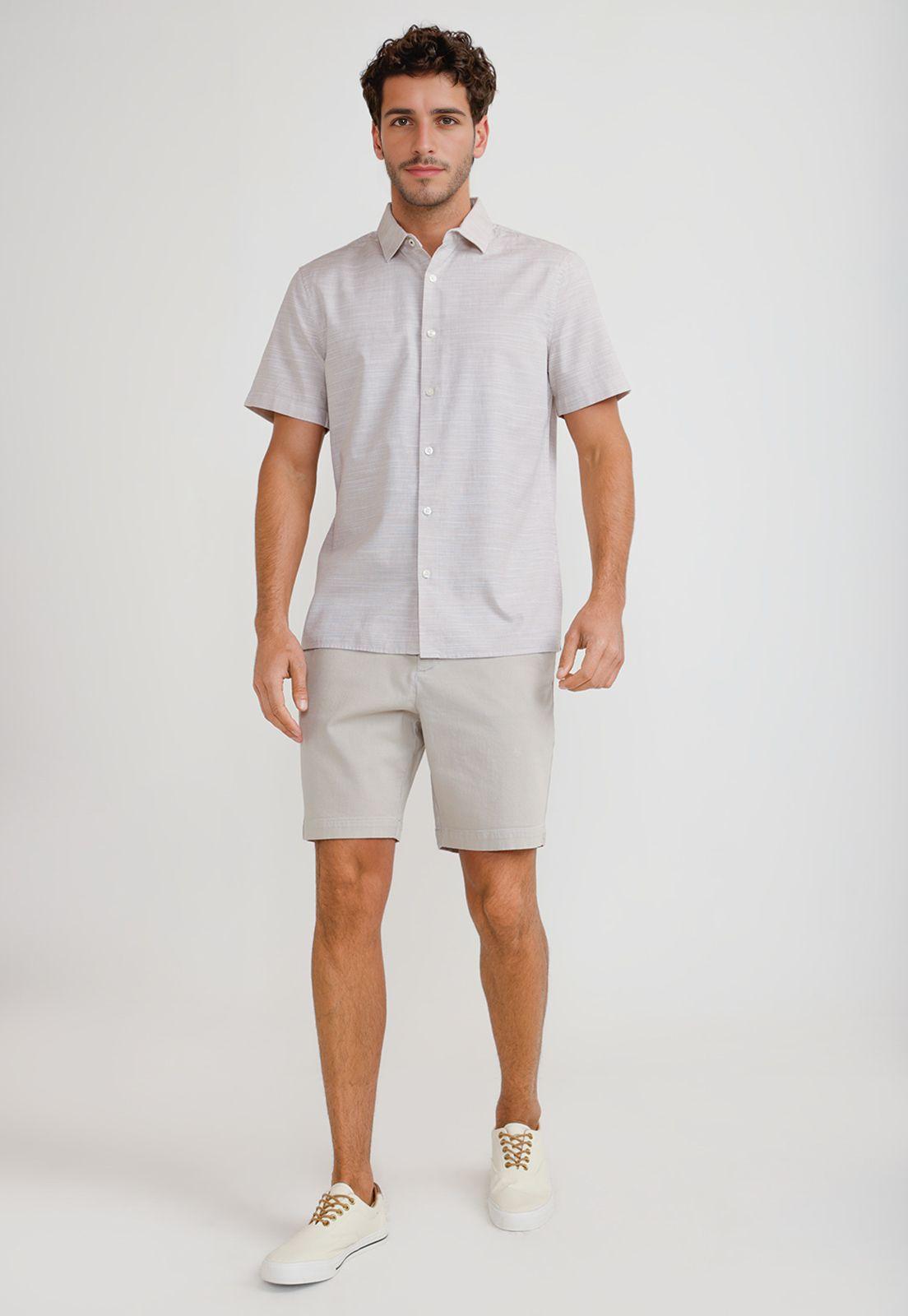 Camisa Hombre Manga Corta Algodón Beige 4KSW7013-3