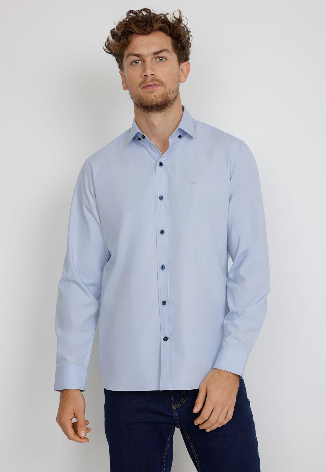 Camisa Manga Larga hombre Casual Slim Fit Basilio Algodón Celeste -0