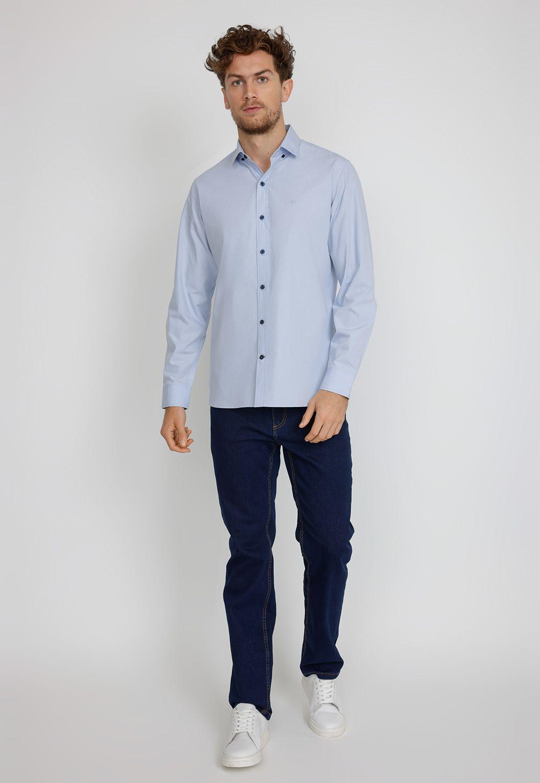 Camisa Manga Larga hombre Casual Slim Fit Basilio Algodón Celeste -3