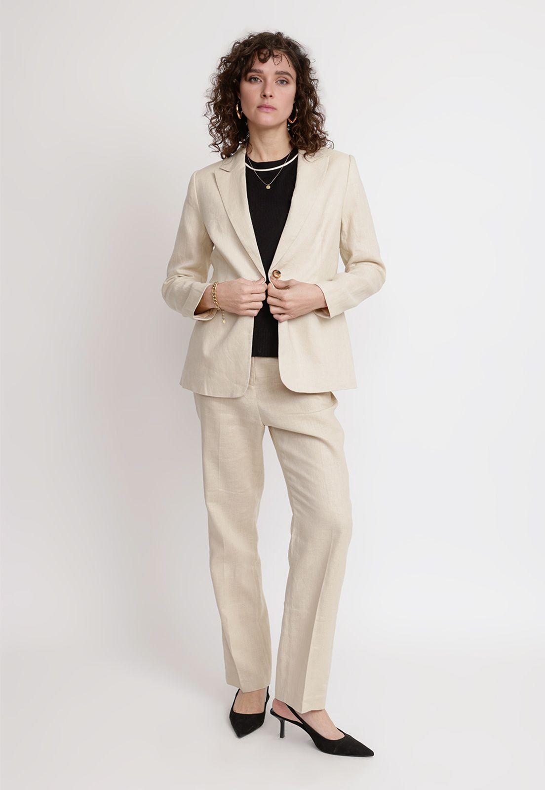 Blazer Mujer Celine Lino Beige-3