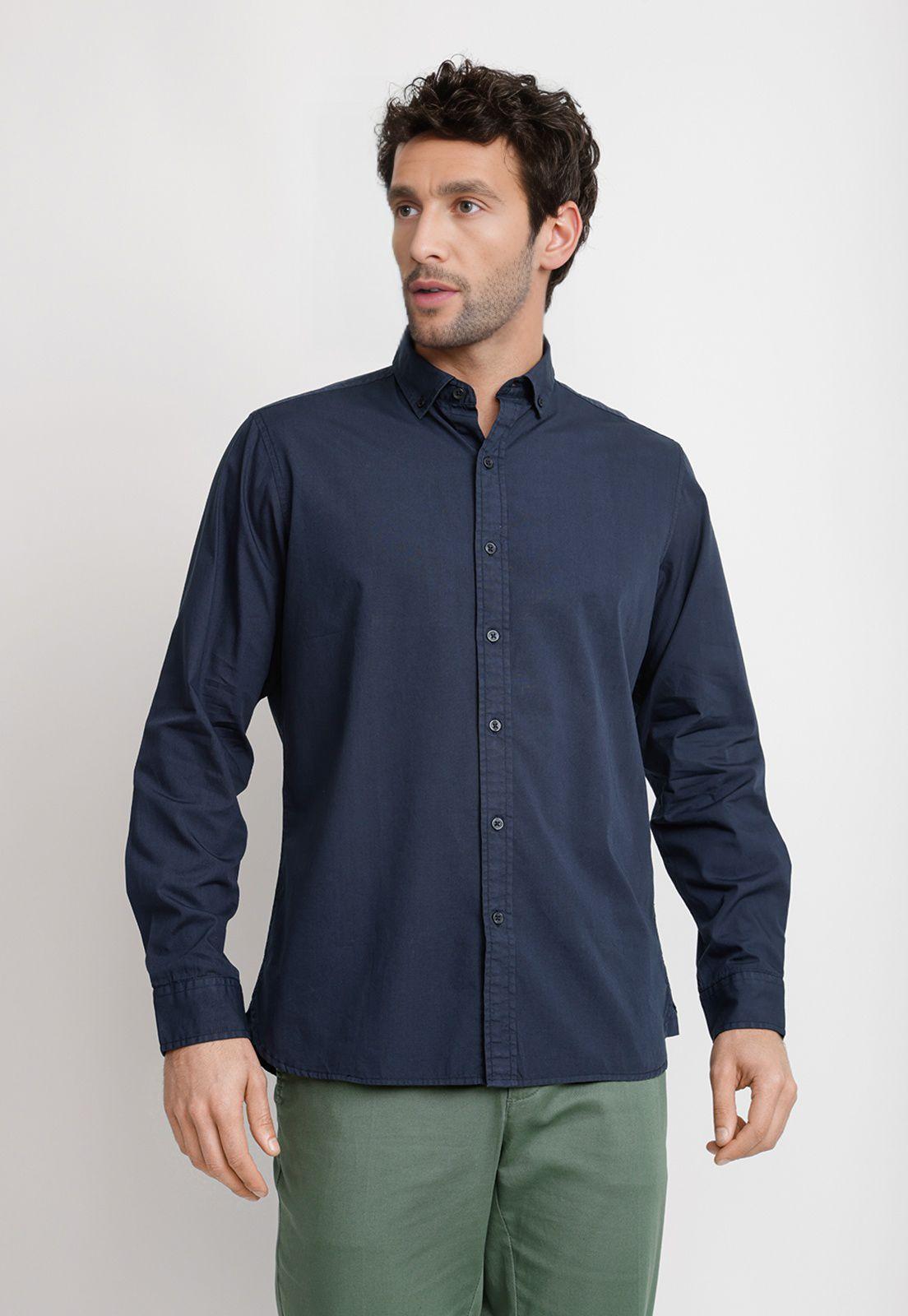 Camisa Lisa Algodón Basilio Azul Marino-0