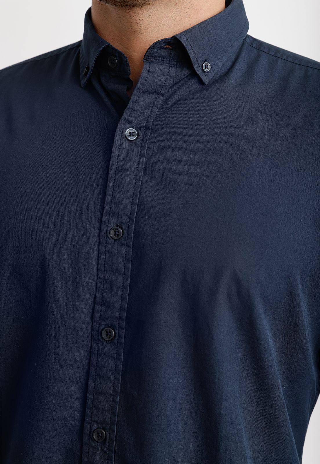 Camisa Lisa Algodón Basilio Azul Marino-2