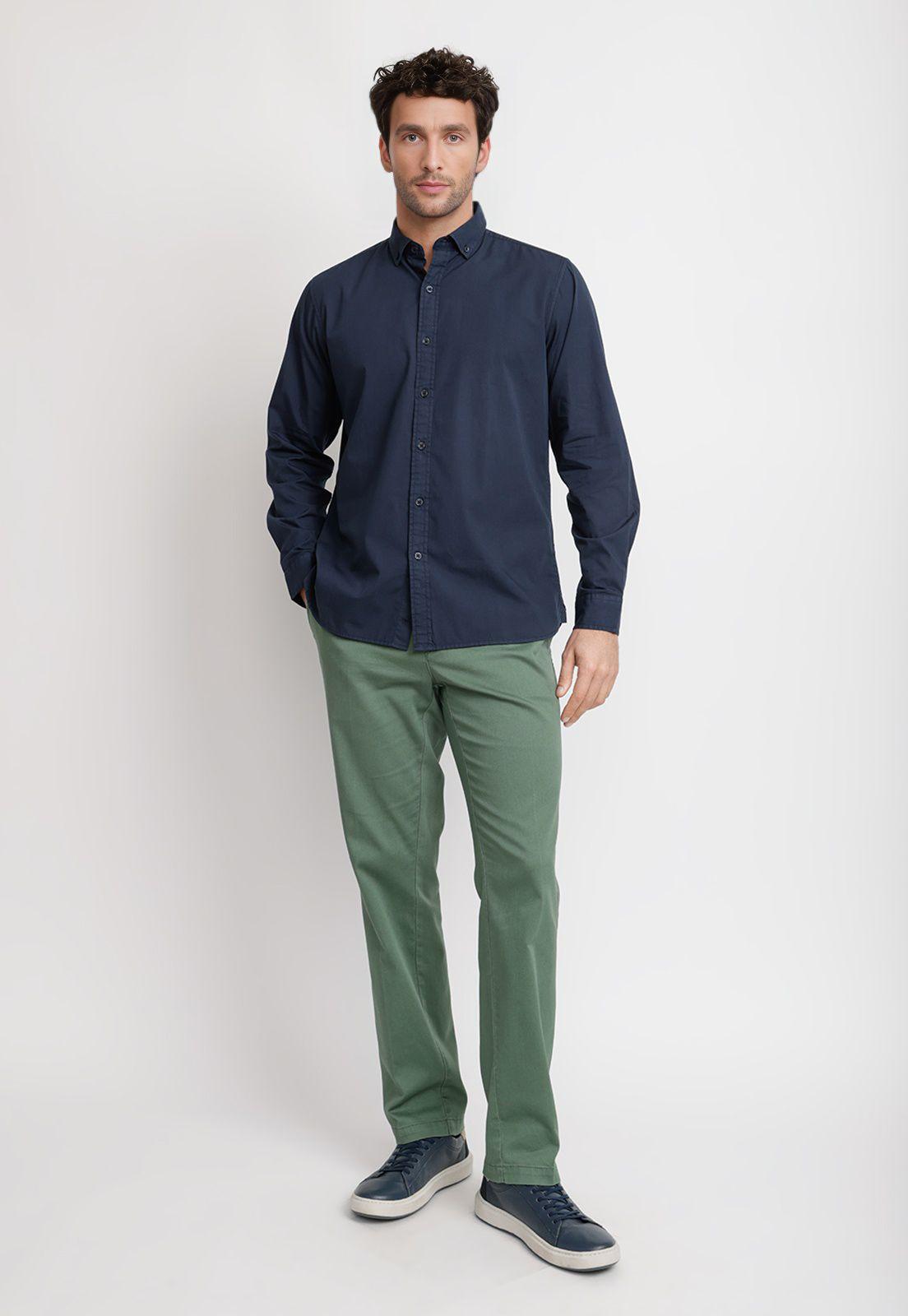 Camisa Lisa Algodón Basilio Azul Marino-3