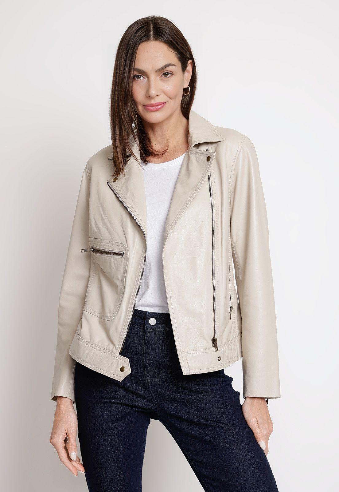 Chaqueta De Cuero De Mujer Modelo Elisea Color Arena-0