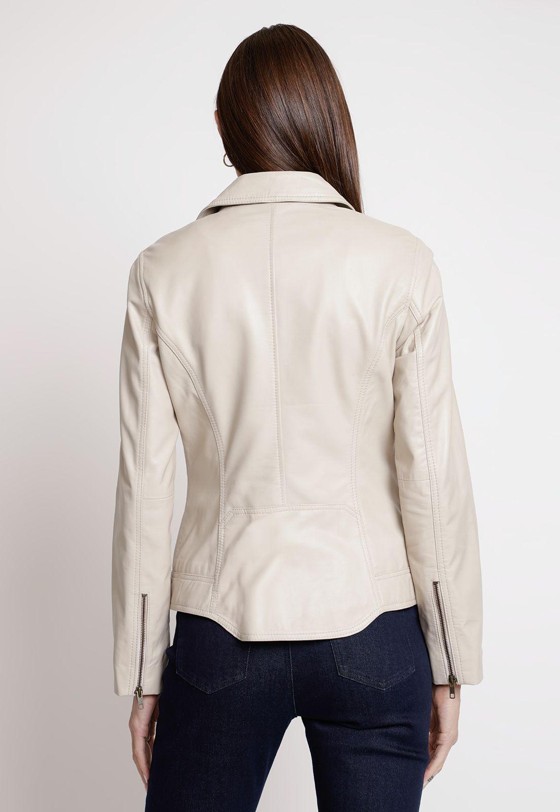 Chaqueta De Cuero De Mujer Modelo Elisea Color Arena-1