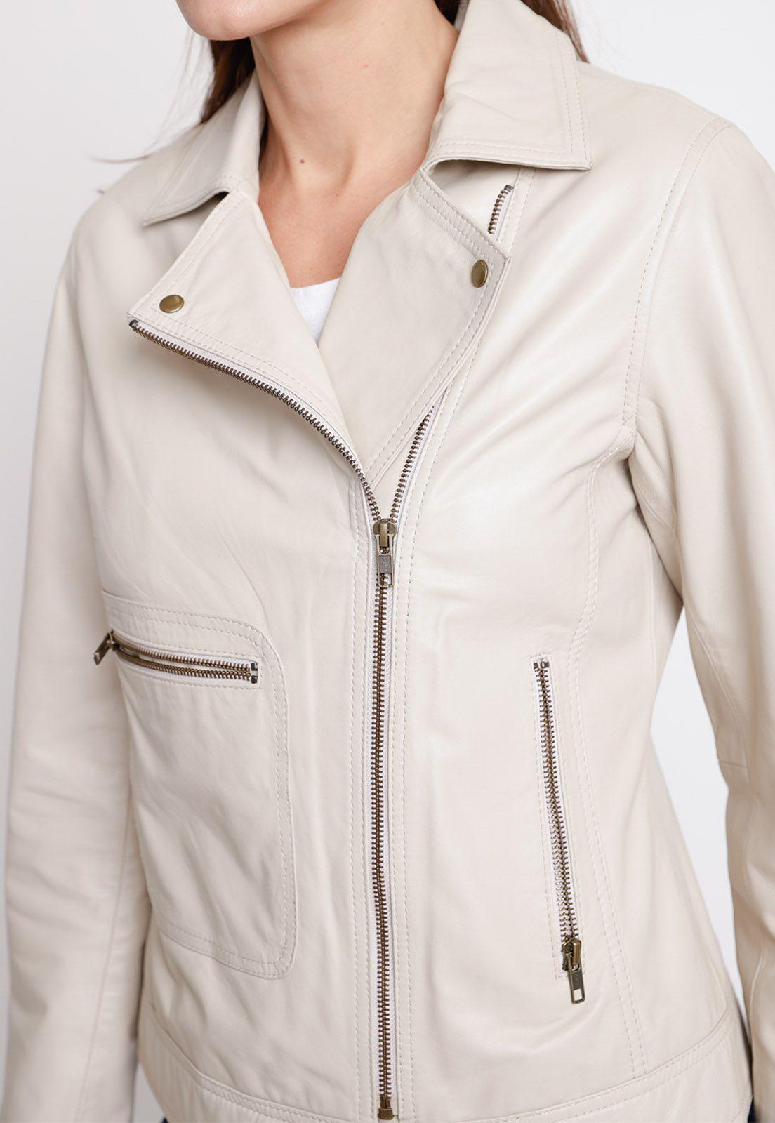 Chaqueta De Cuero De Mujer Modelo Elisea Color Arena-2