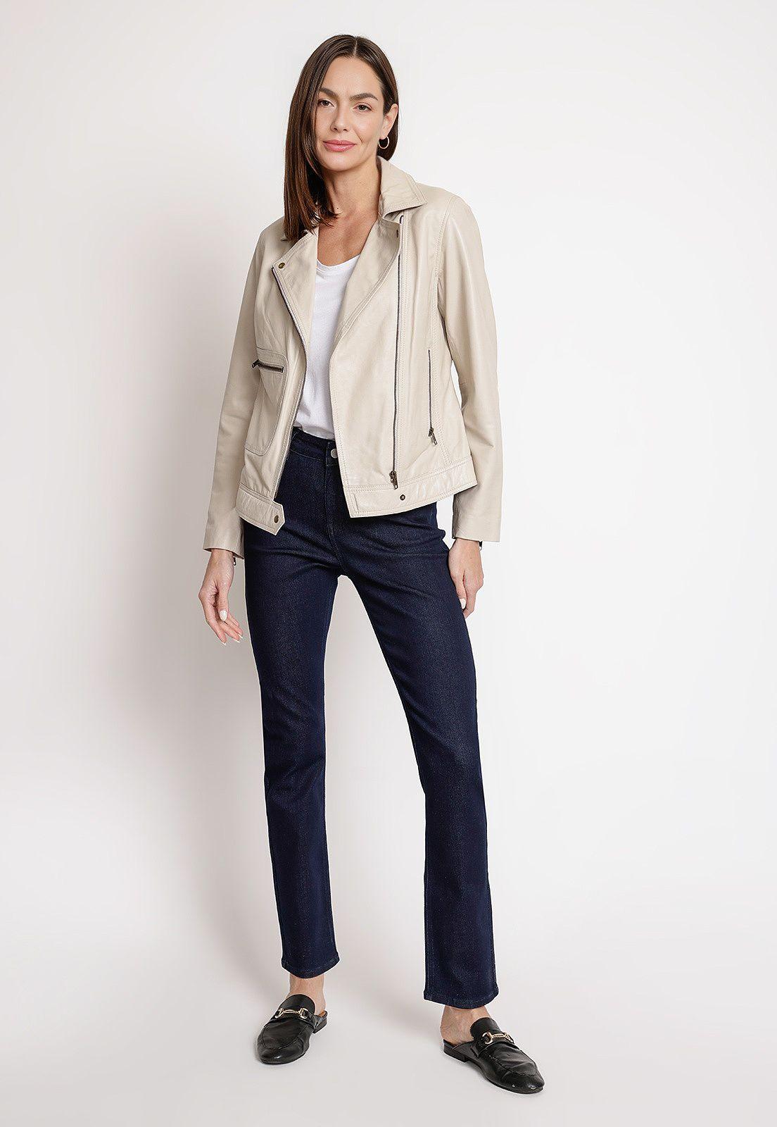 Chaqueta De Cuero De Mujer Modelo Elisea Color Arena-3