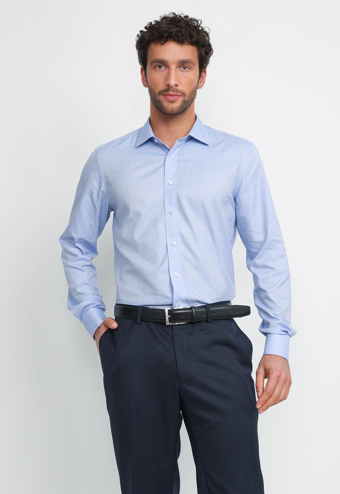 Camisa Hombre Formal Algodón Travel Celeste-0