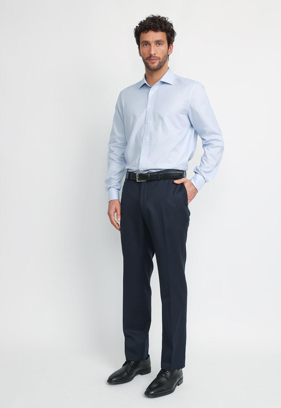 Camisa Hombre Formal Algodón Non Iron Celeste-3