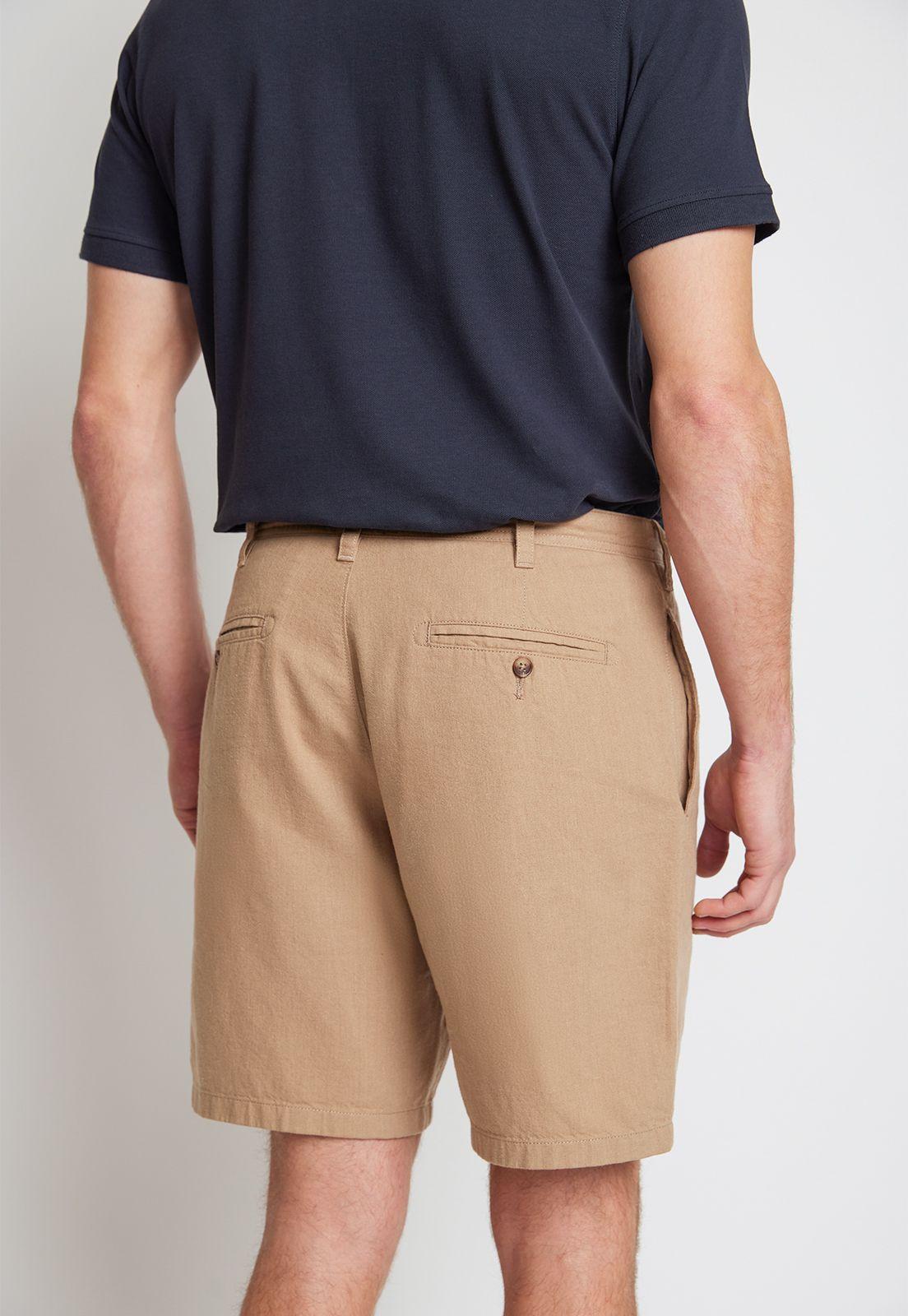 Bermuda Hombre Mezcla Algodón Lino Liso Slim Venus Arena-1