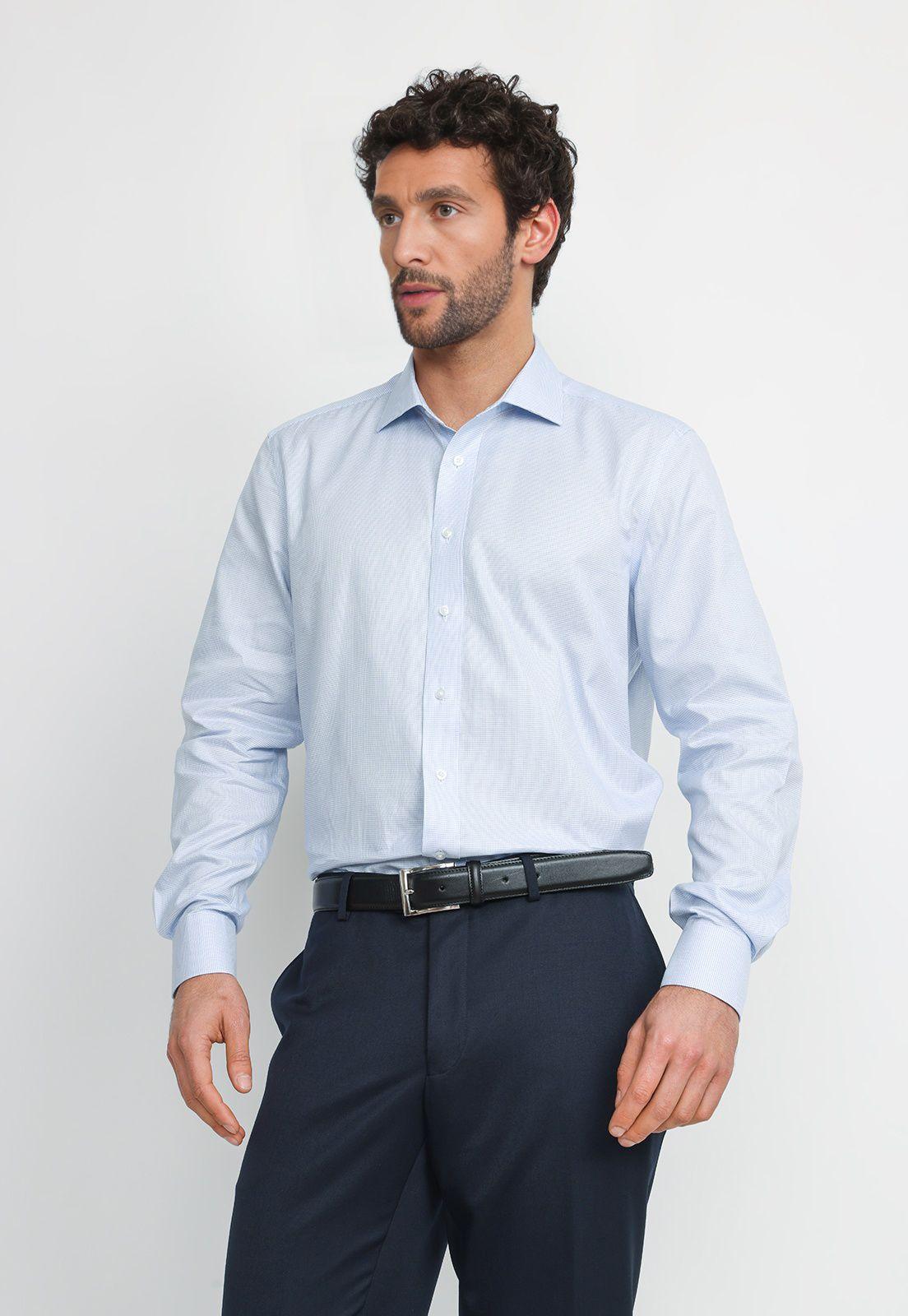 Camisa Hombre Formal Algodón Travel Azul-0