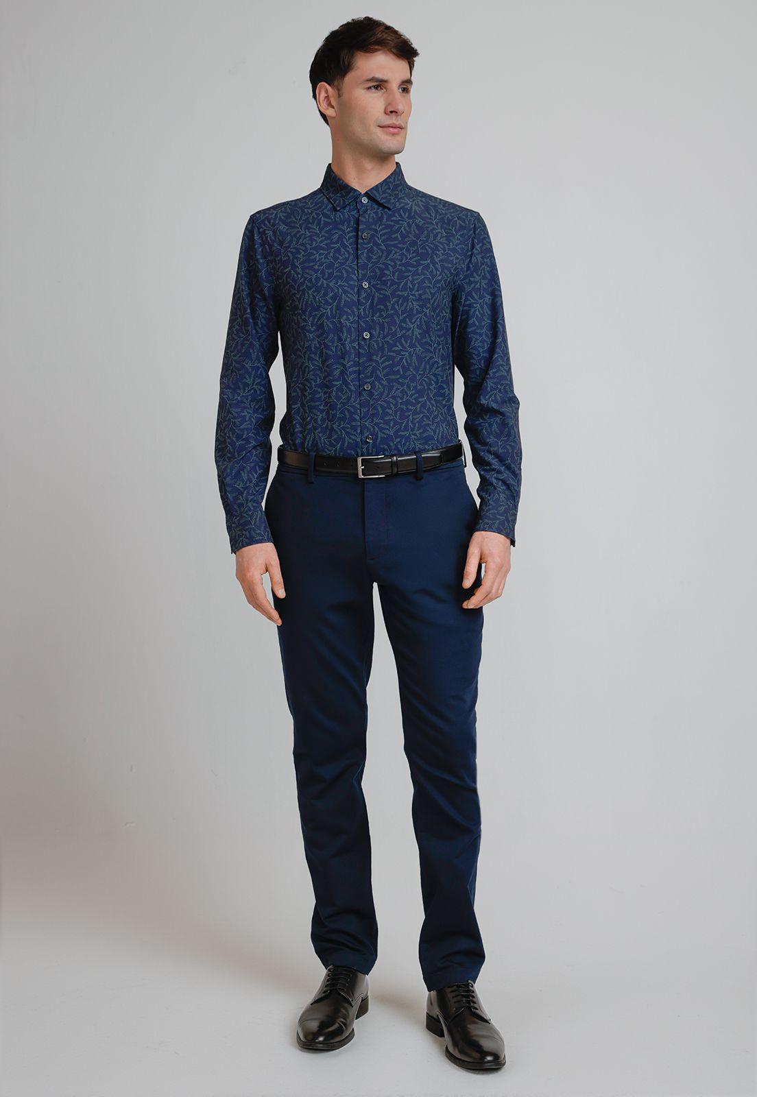 Camisa Hombre Total Stretch Estampada Navy-3