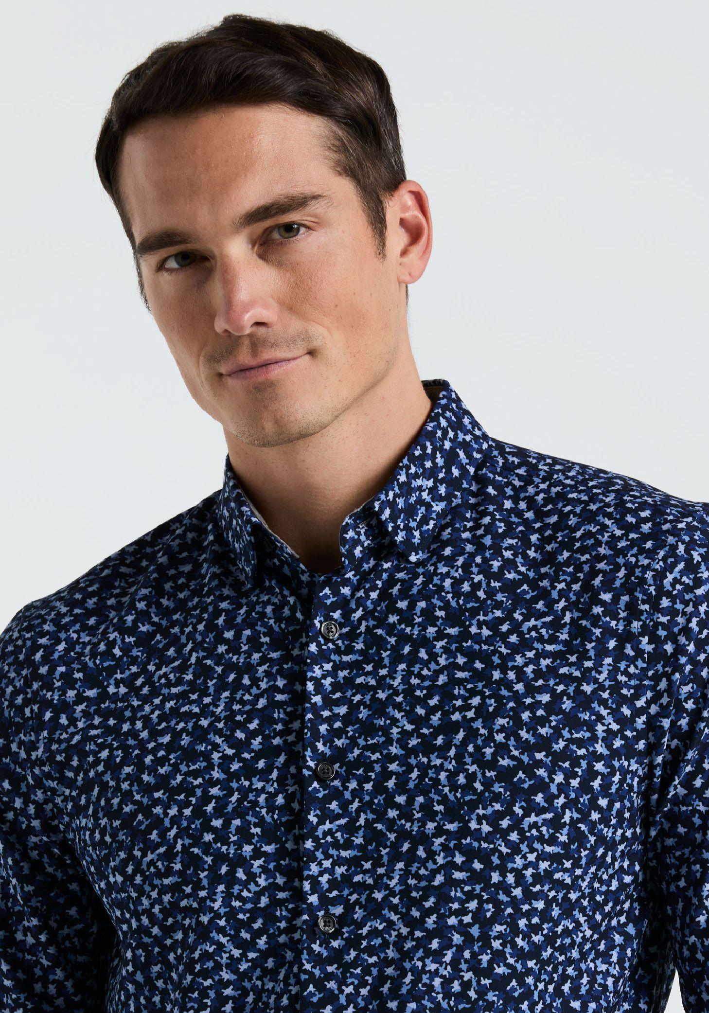 Camisa Hombre Total Stretch Estampada Navy-2