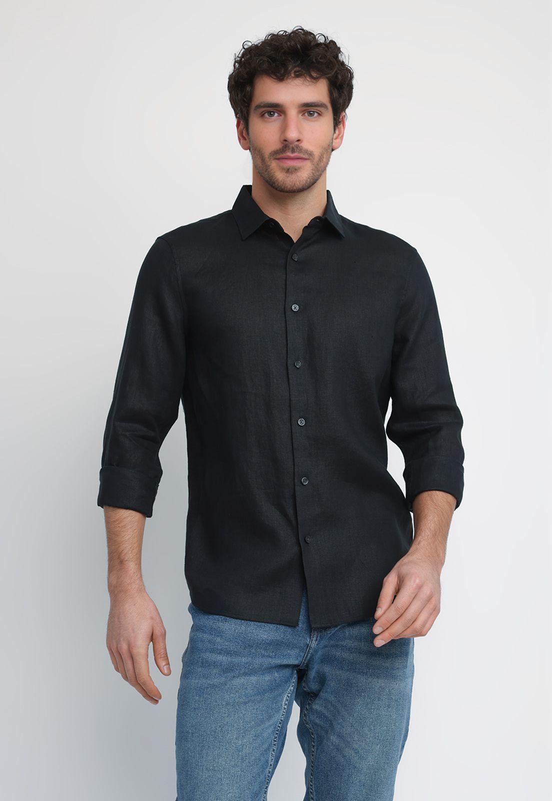 Camisa Hombre Lino Negro 4KSW7056-0