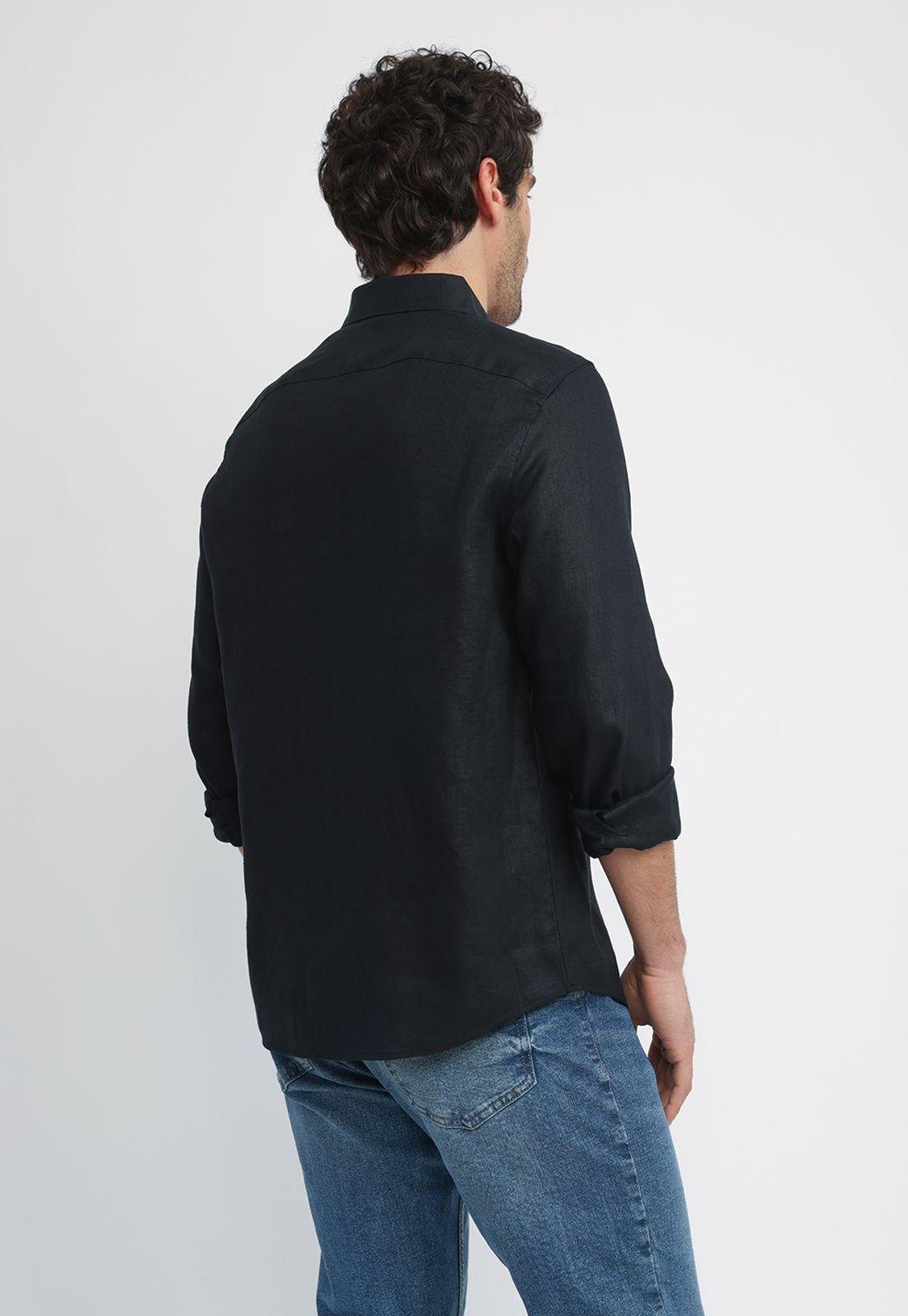 Camisa Hombre Lino Negro 4KSW7056-1