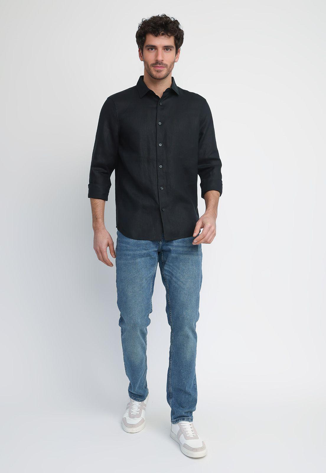 Camisa Hombre Lino Negro 4KSW7056-2