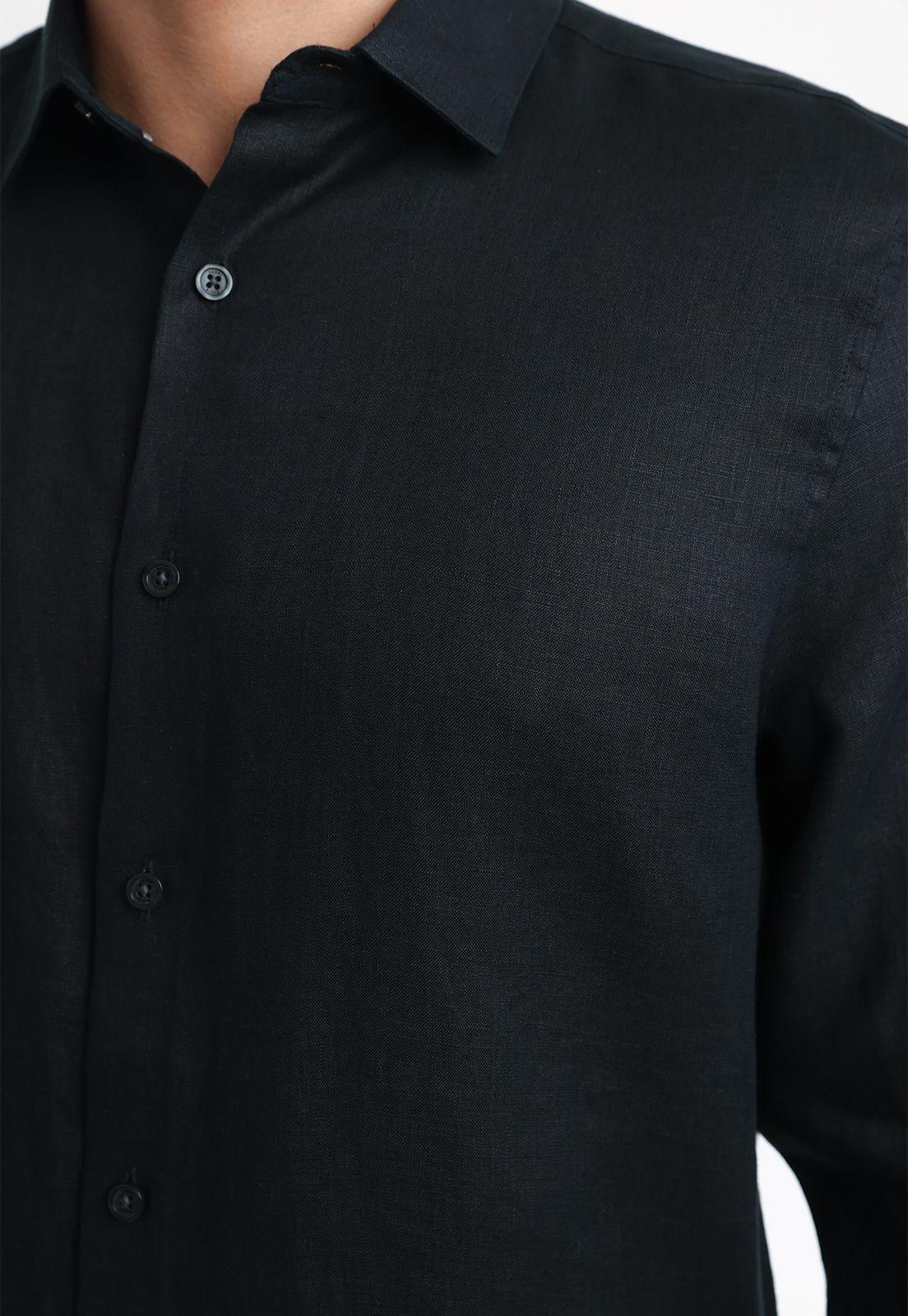 Camisa Hombre Lino Negro 4KSW7056-3